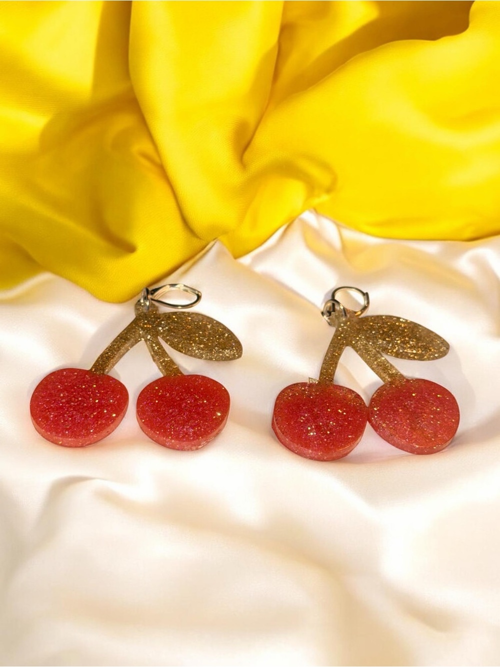 Handmade Red & Gold Glitter Cherry Resin Statement Earrings - Picture 5 of 5